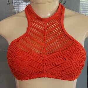 Xhilaration crochet high neck bikini top coral red
